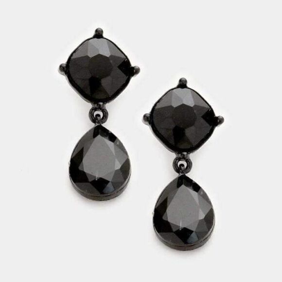 5/$25 Black Crystal Teardrop Evening Earrings - Picture 3 of 5